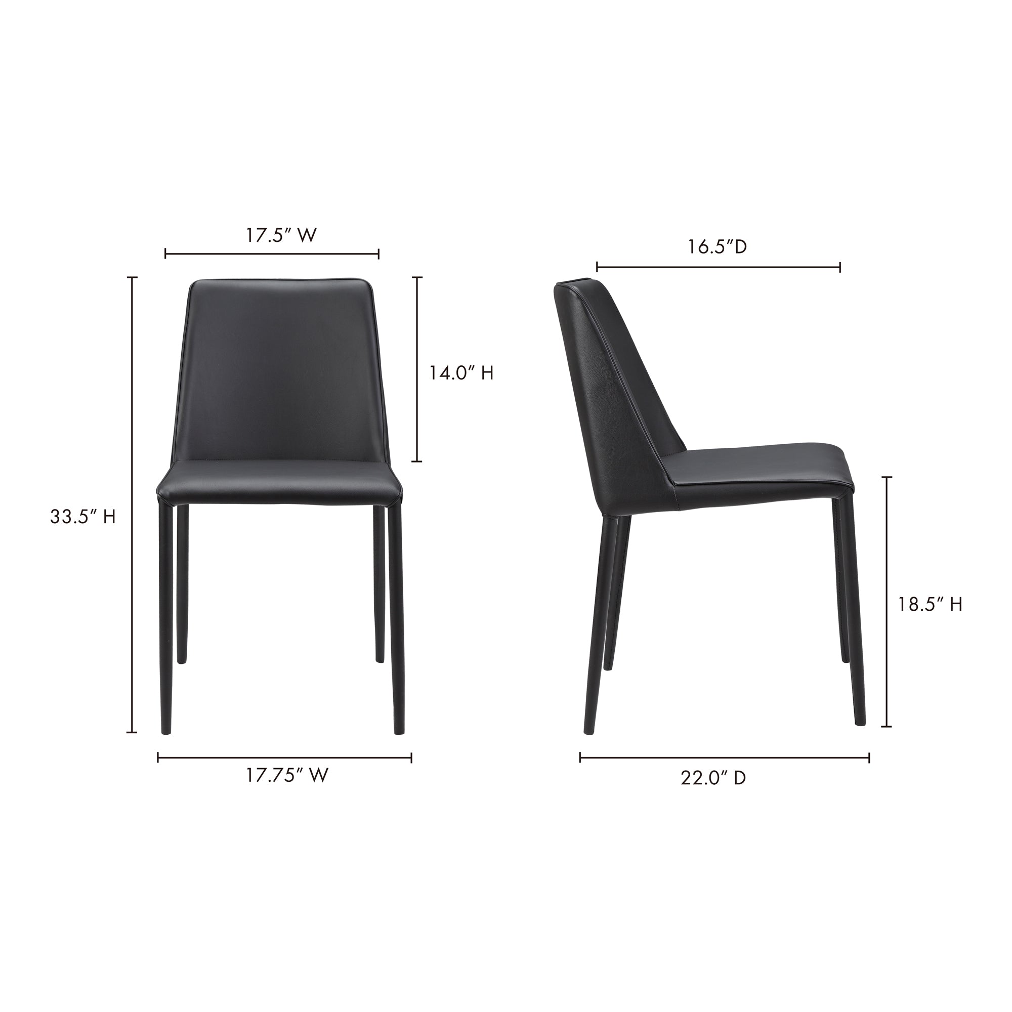 Nora Dining Chair Black Vegan Leather - Set Of Two - Central Designs