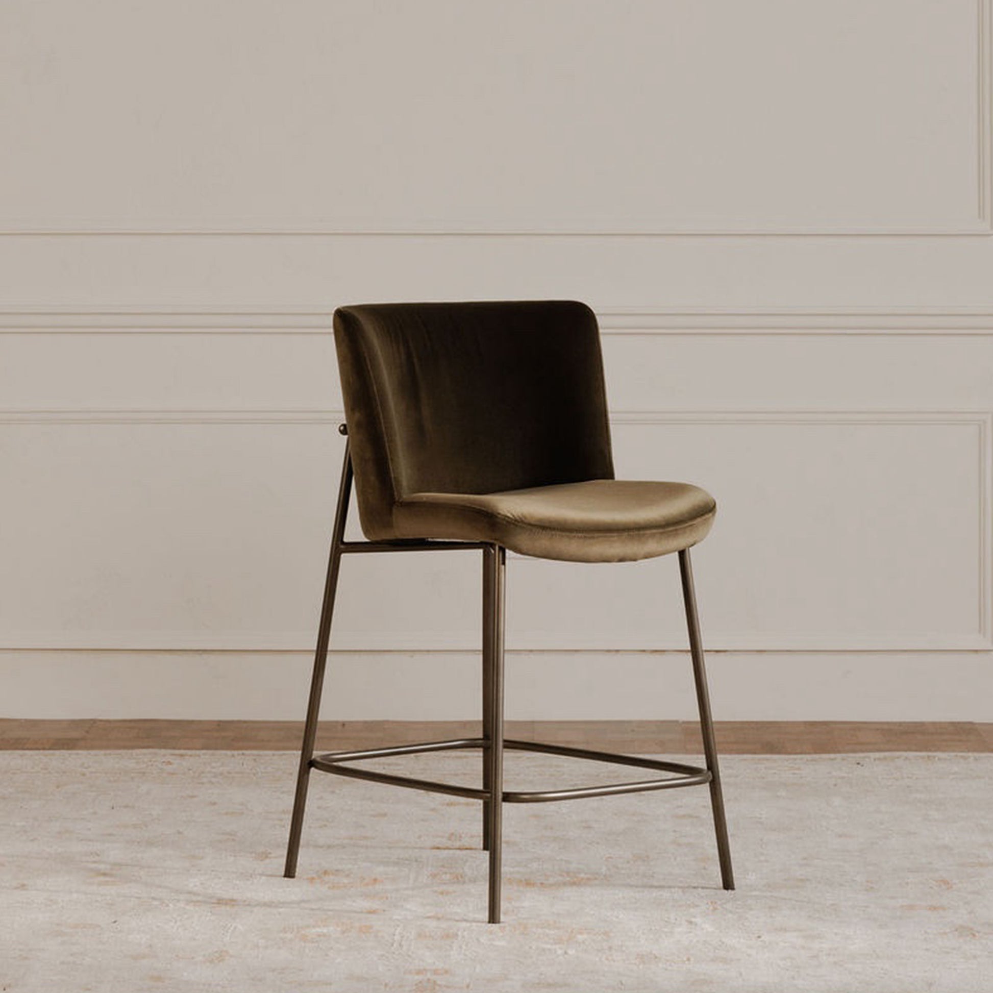 Early Counter Stool Faux Green Mohair - Central Designs