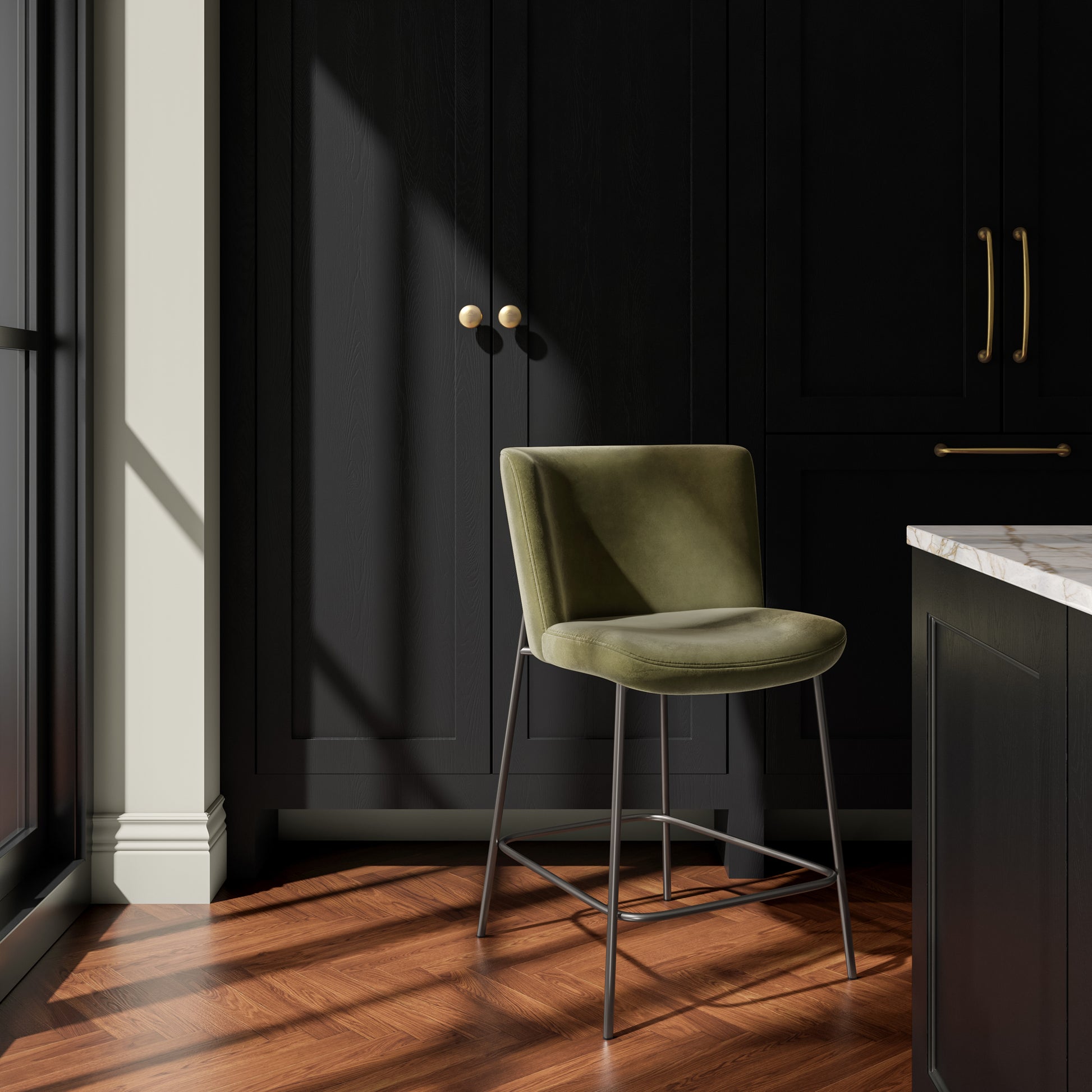 Early Counter Stool Faux Green Mohair - Central Designs