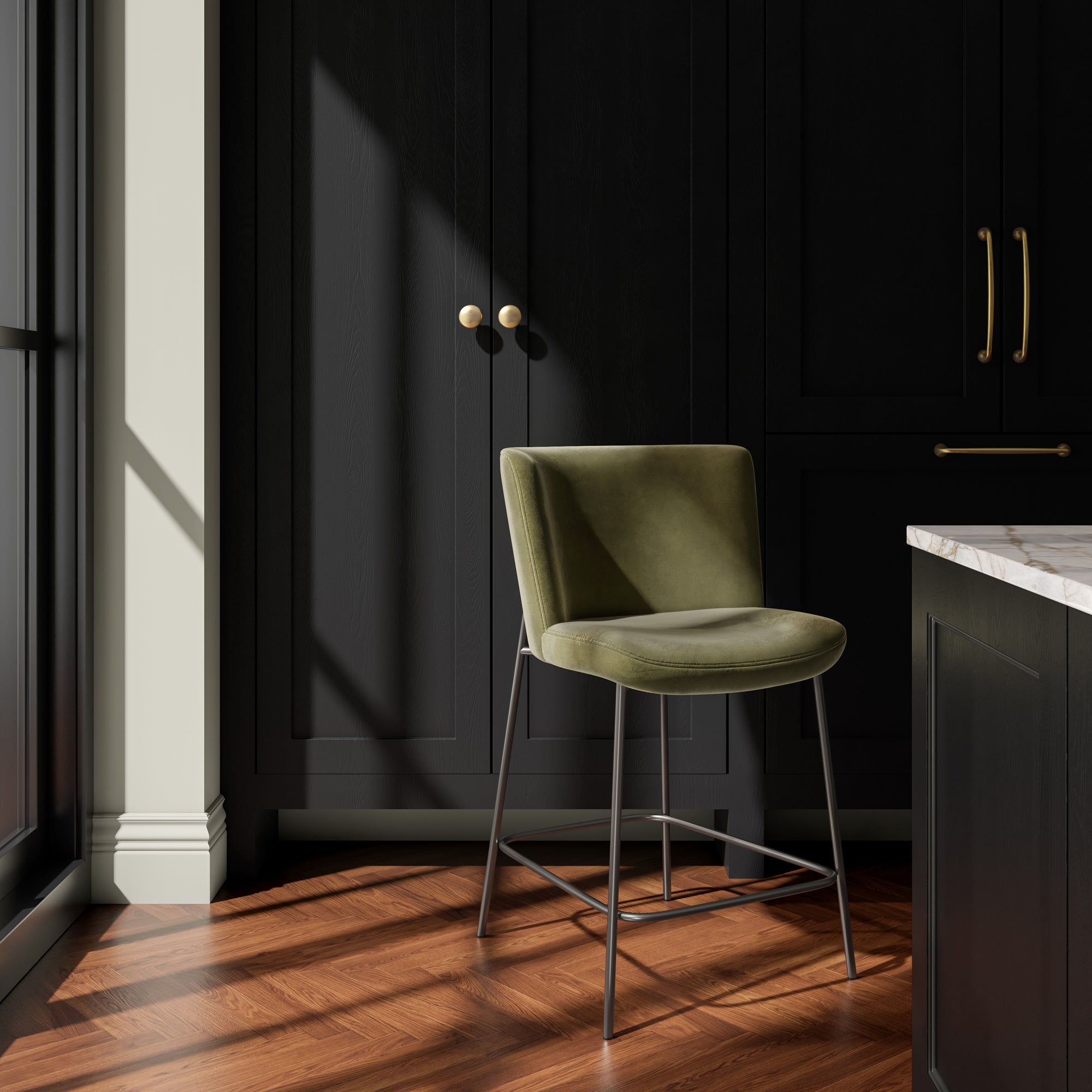 Early Counter Stool Faux Green Mohair - Central Designs