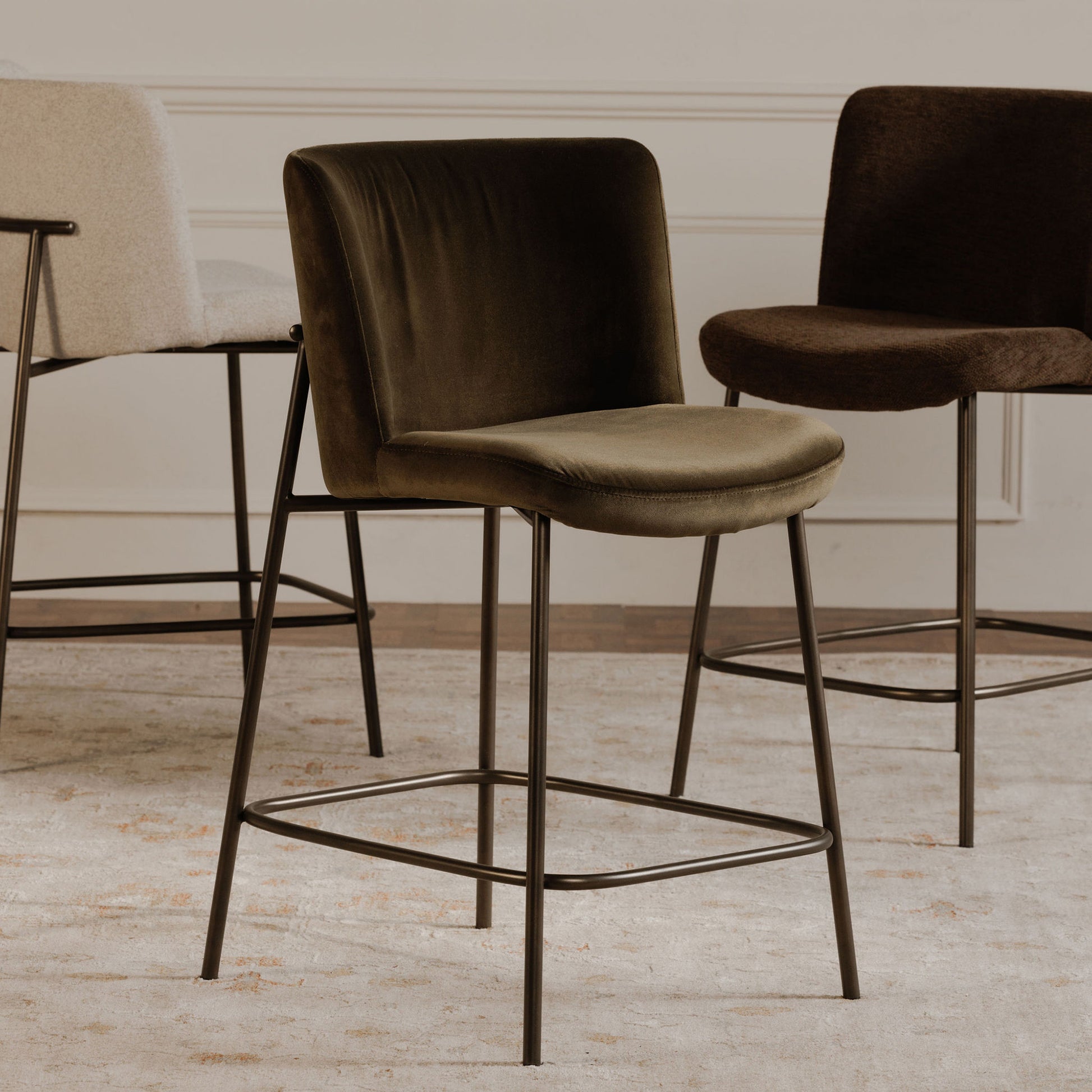 Early Bar Stool Faux Green Mohair - Central Designs