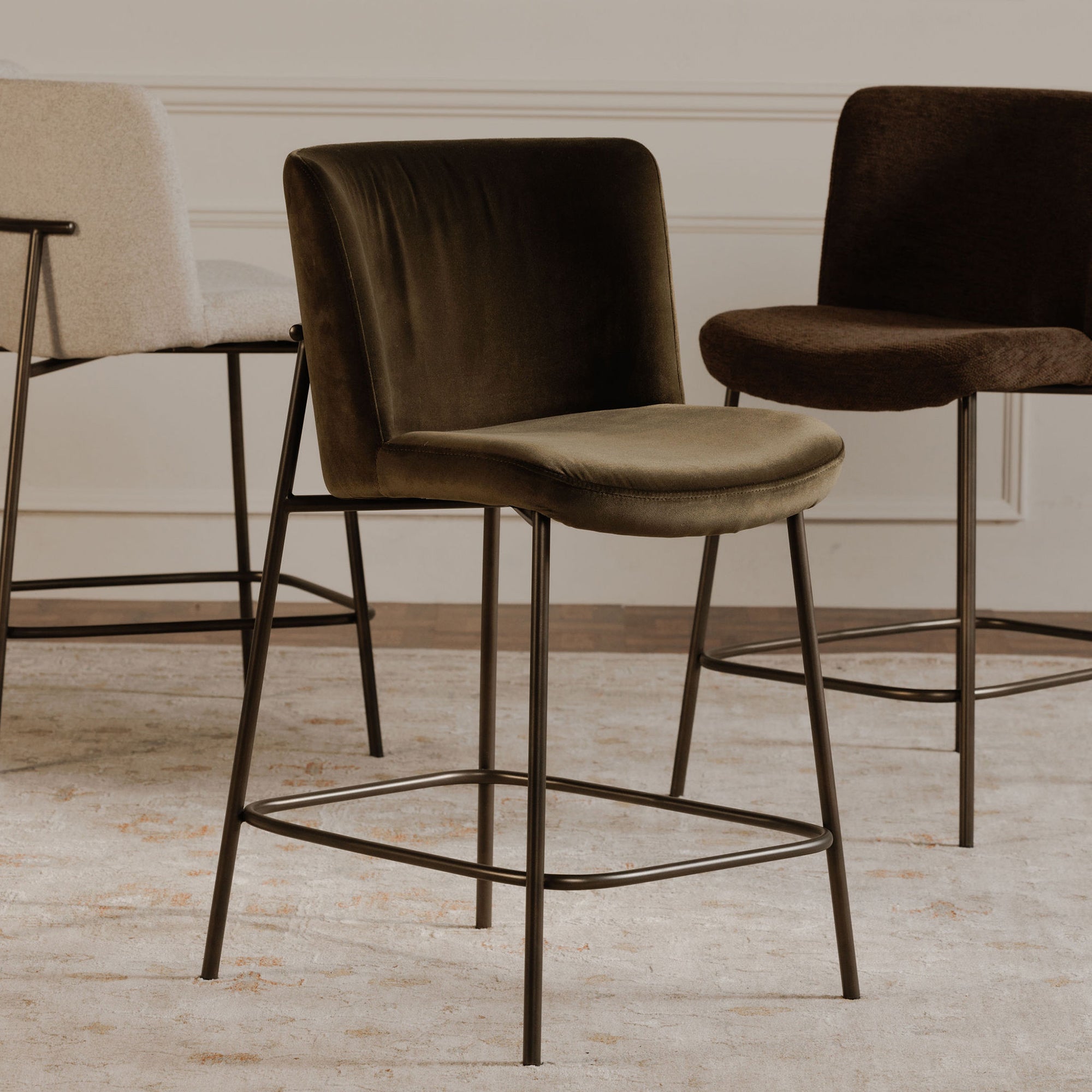 Early Bar Stool Faux Green Mohair - Central Designs