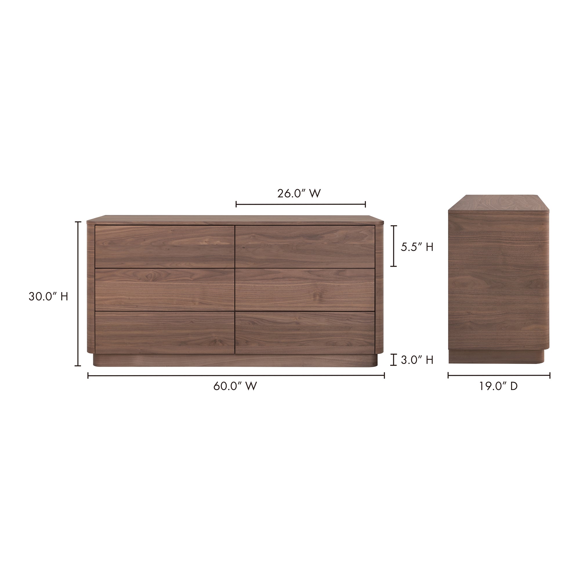 Round Off Dresser Walnut Brown - Central Designs