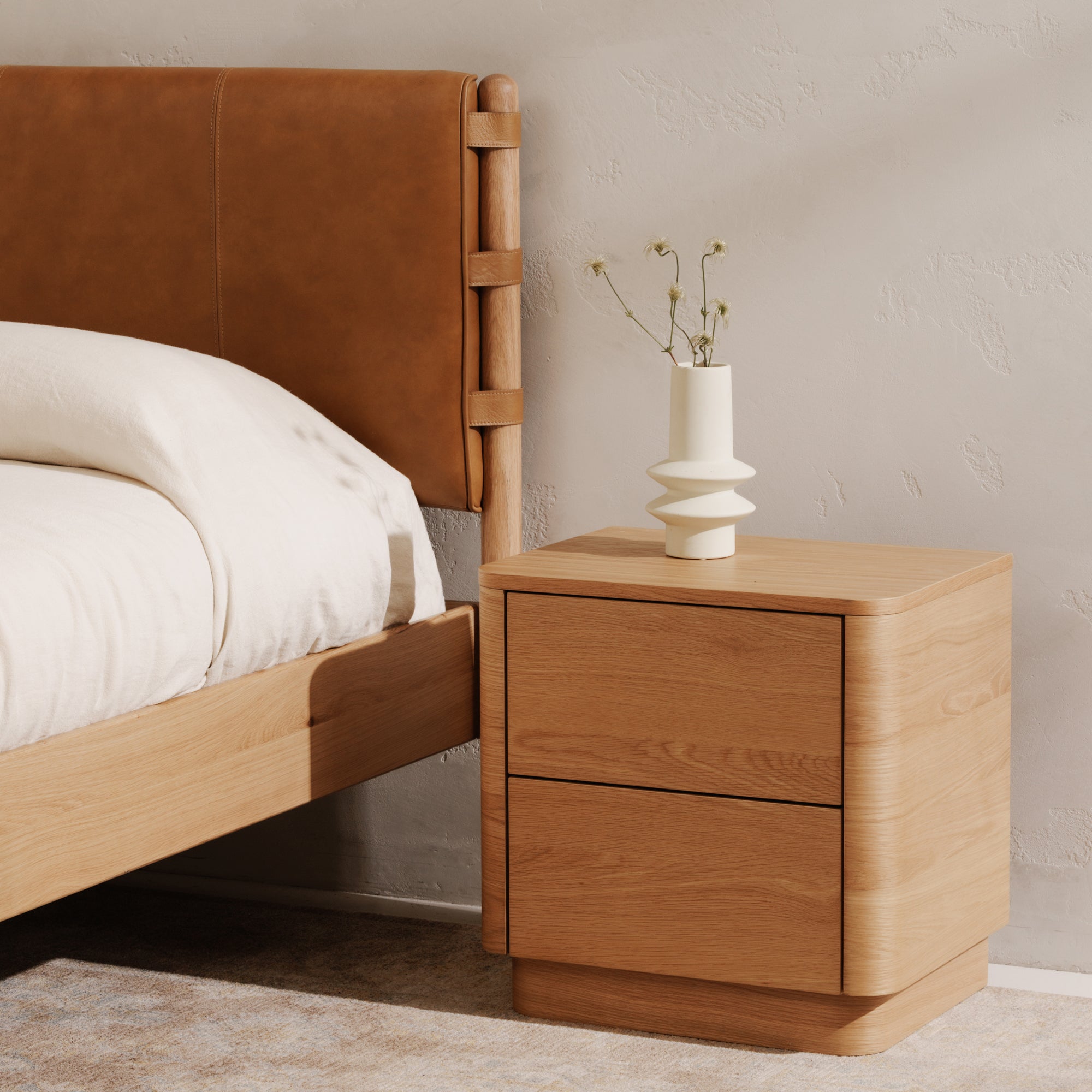 Round Off Tall Nightstand Natural Oak - Central Designs