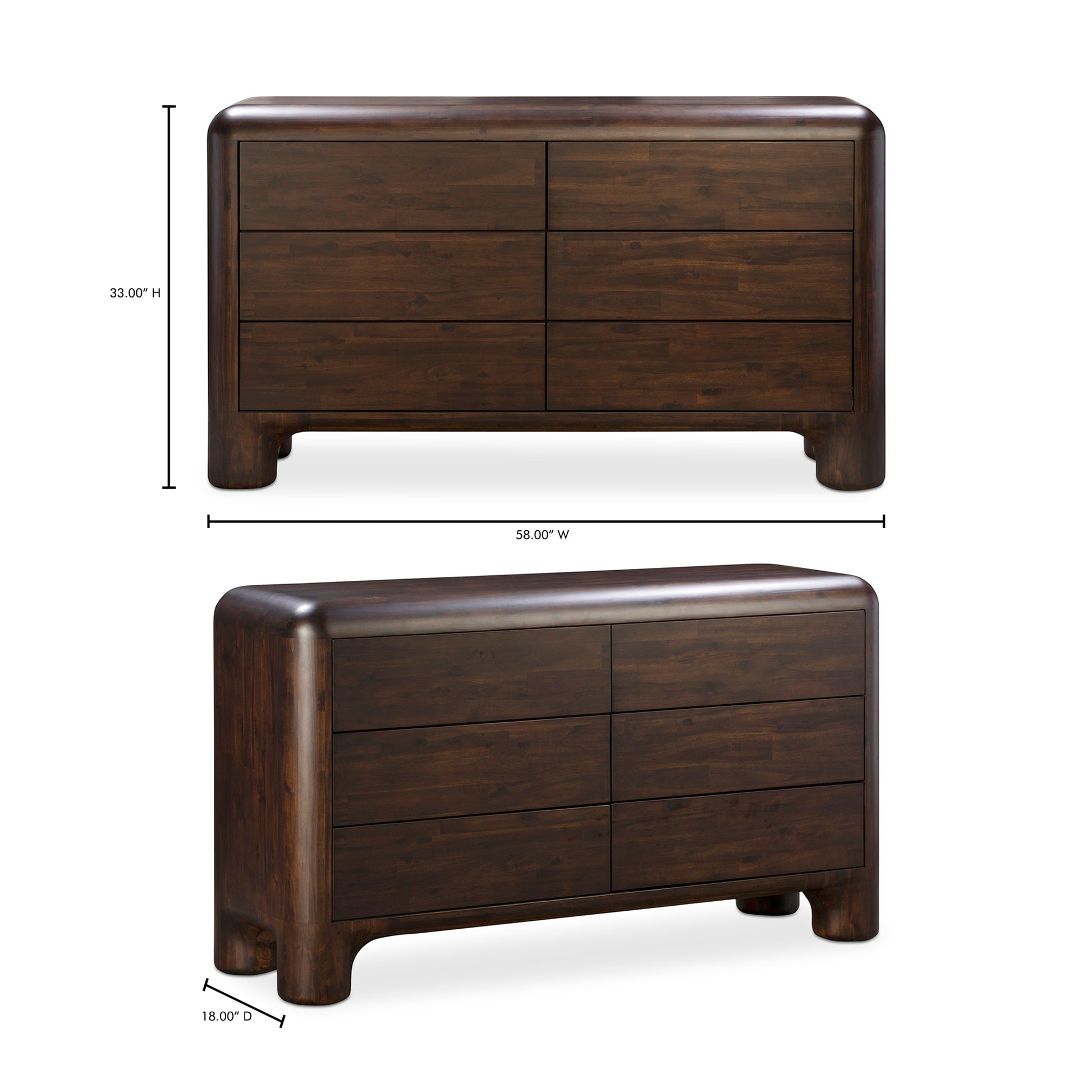 Rowan 6 Drawer Dresser Dark Brown - Central Designs