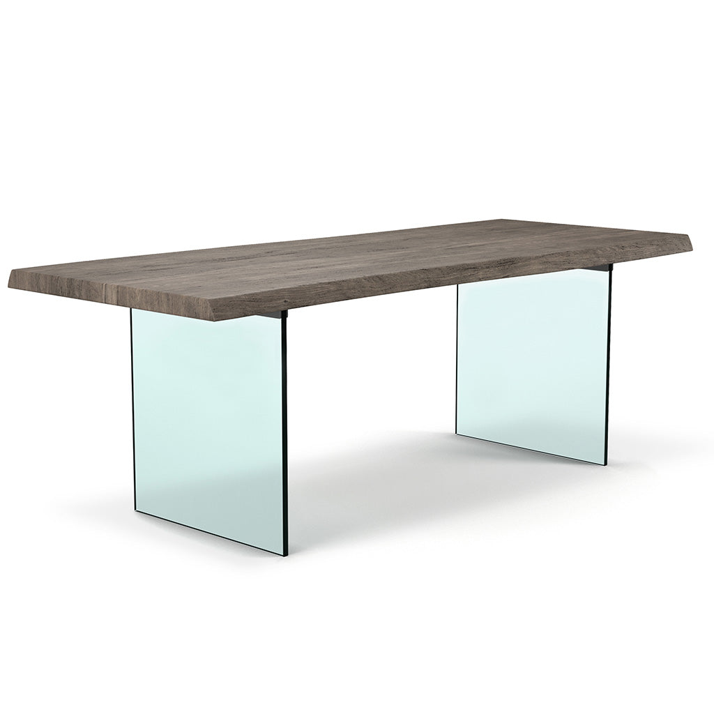 Brooks - Dining Table - Glass Base - 40" x 116" - Sandblasted Grey Top - Clear Glass Base