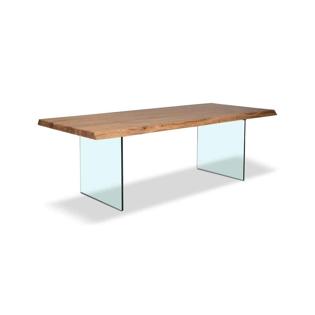 Brooks - Dining Table - Glass Base - 40" x 116" - Teak Top - Clear Glass Base