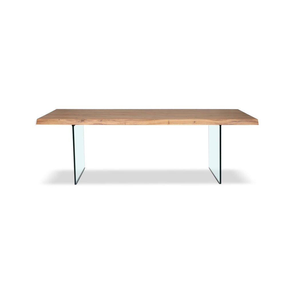 Brooks - Dining Table - Glass Base - 40" x 116" - Teak Top - Clear Glass Base