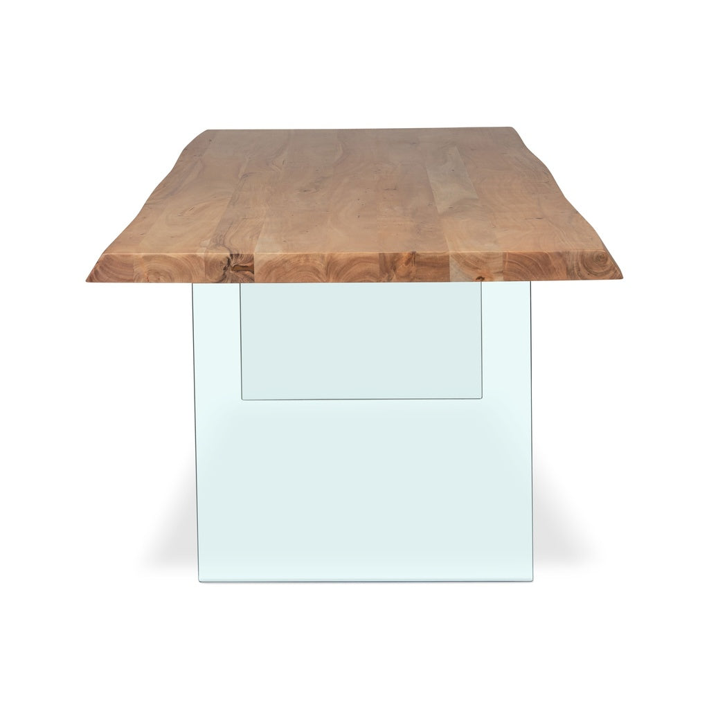 Brooks - Dining Table - Glass Base - 40" x 92" - Teak Top - Clear Glass Base