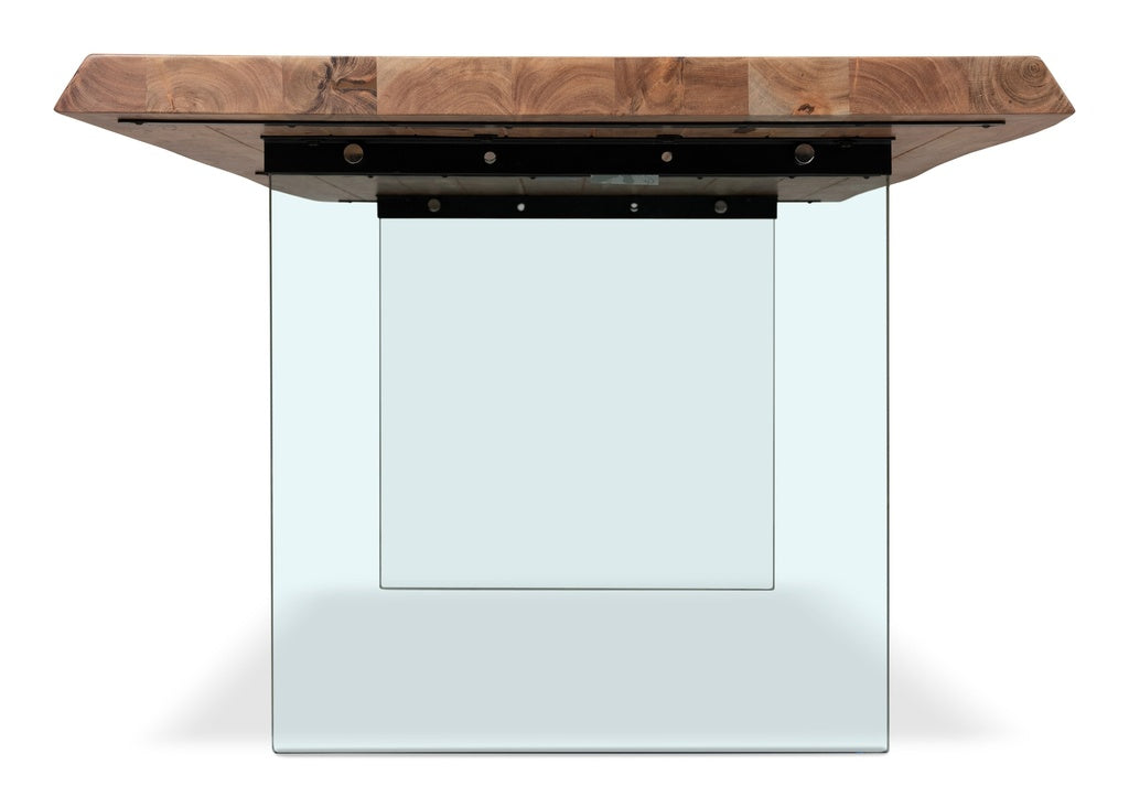 Brooks - Dining Table - Glass Base - 40" x 92" - Teak Top - Clear Glass Base