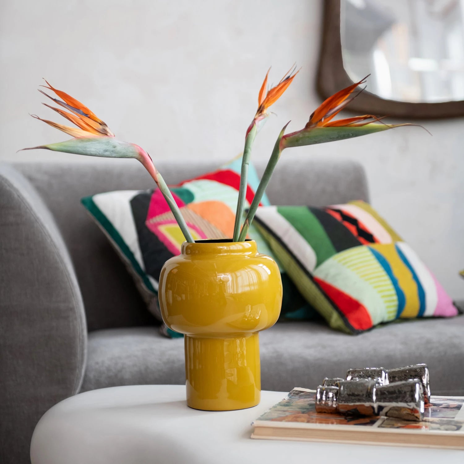 Enameled Metal Vase in Mustard - Central Designs