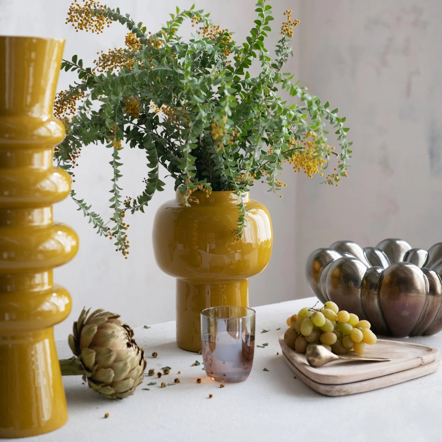 Enameled Metal Vase in Mustard - Central Designs