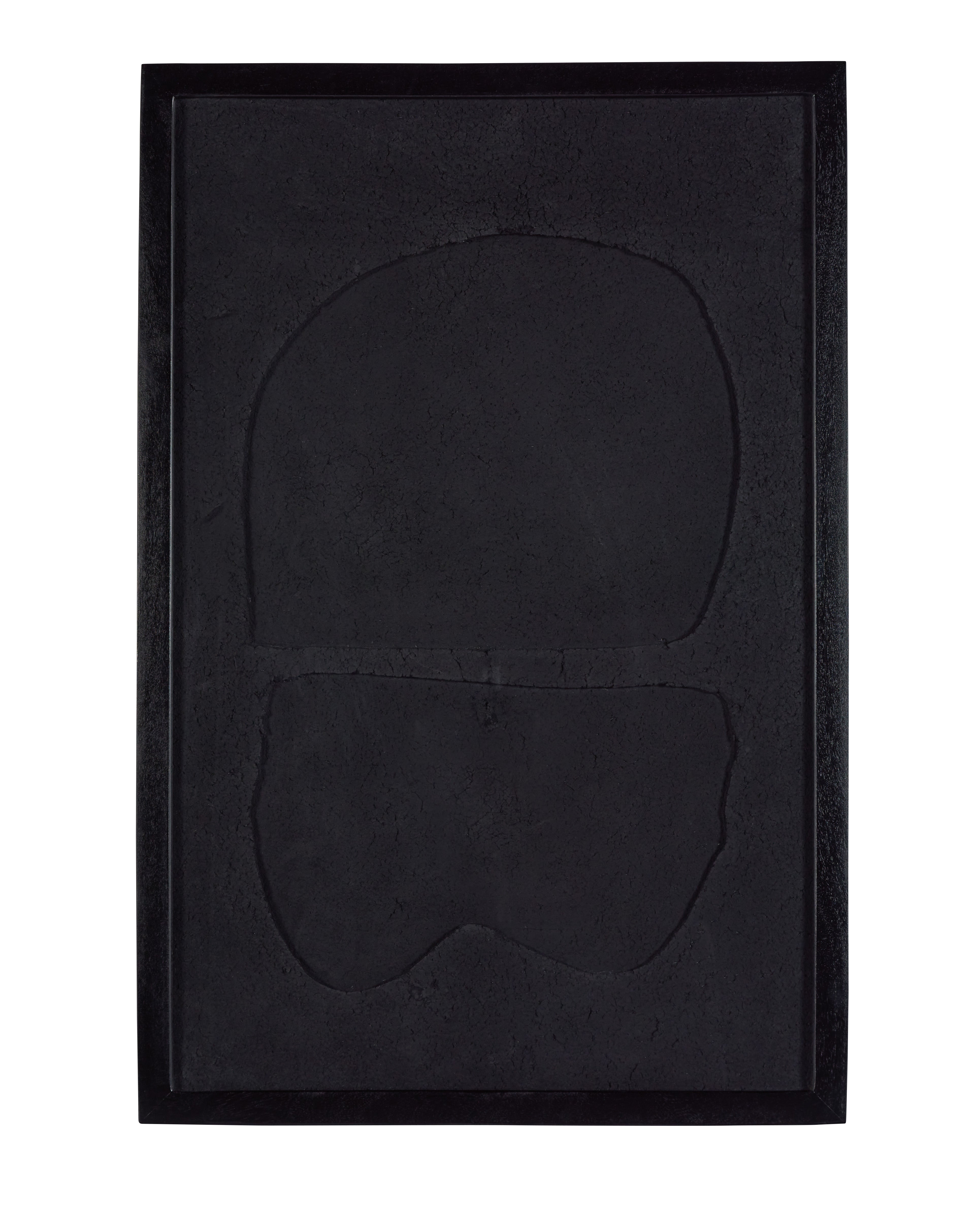 Rounded Black Paper Mache Wall Art in Glass Wooden Frame