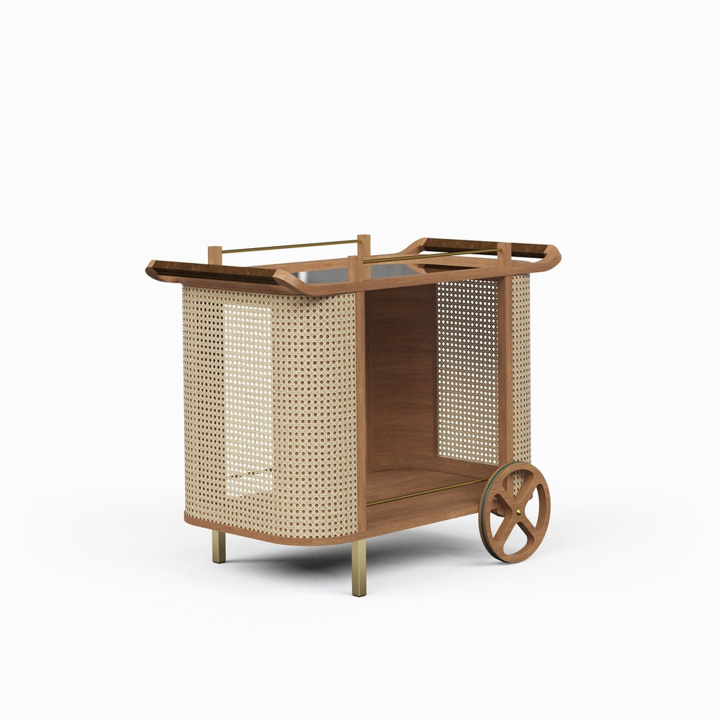 Modern Brazilian - Dinda - Bar Cart - Pecan Frame