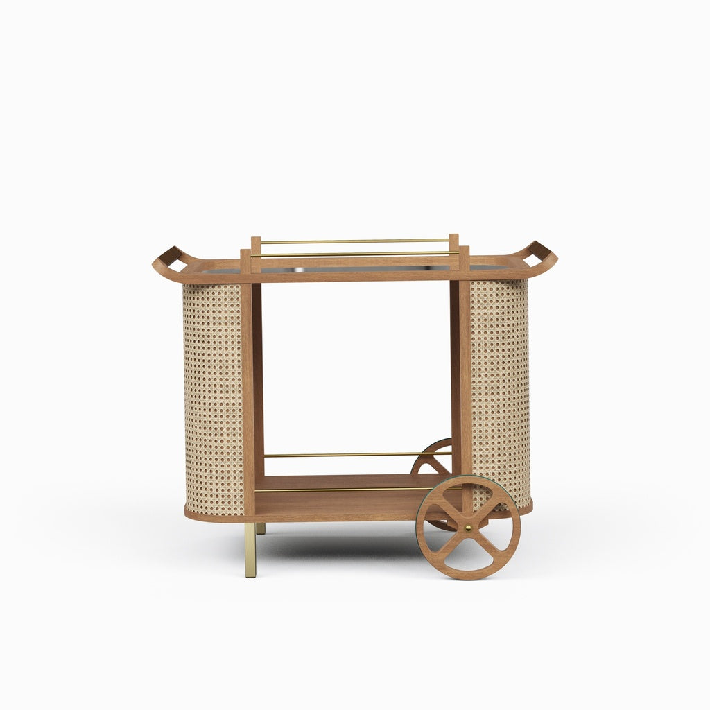 Modern Brazilian - Dinda - Bar Cart - Pecan Frame