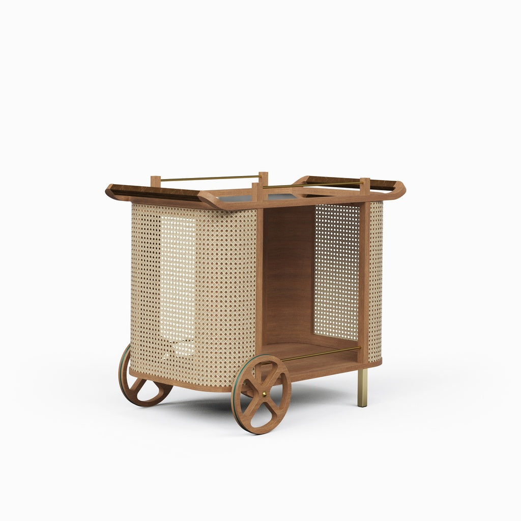 Modern Brazilian - Dinda - Bar Cart - Pecan Frame