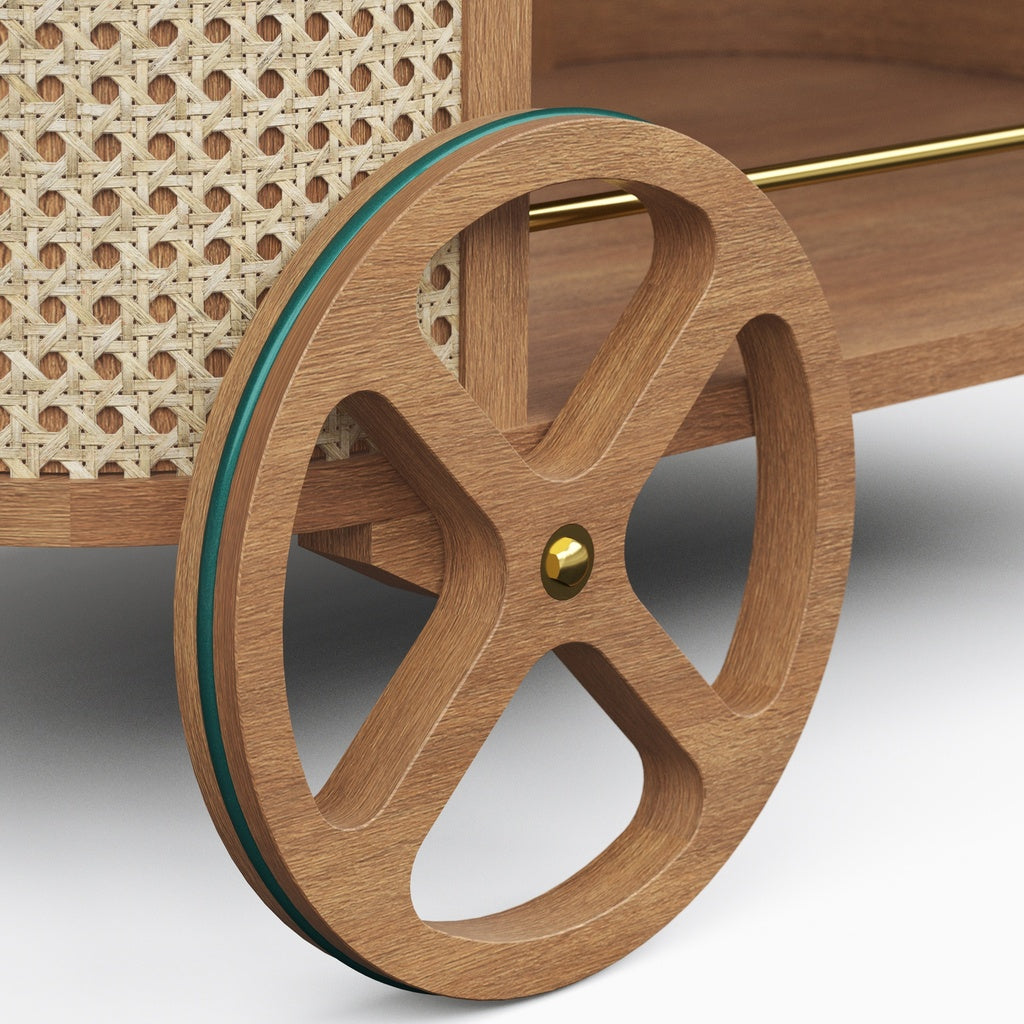 Modern Brazilian - Dinda - Bar Cart - Pecan Frame