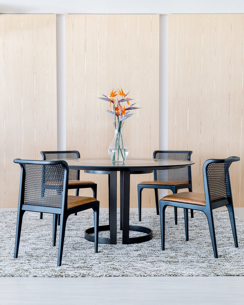 Modern Brazilian - Eloa - Cane Side Chair - Essence Grey Seat - Ebano Frame - Ebano Cane Webbing