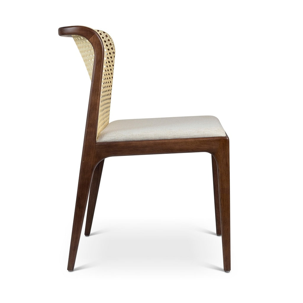 Modern Brazilian - Eloa - Cane Side Chair - Medley Ivory Seat - Nogal Frame - Natural Cane Webbing