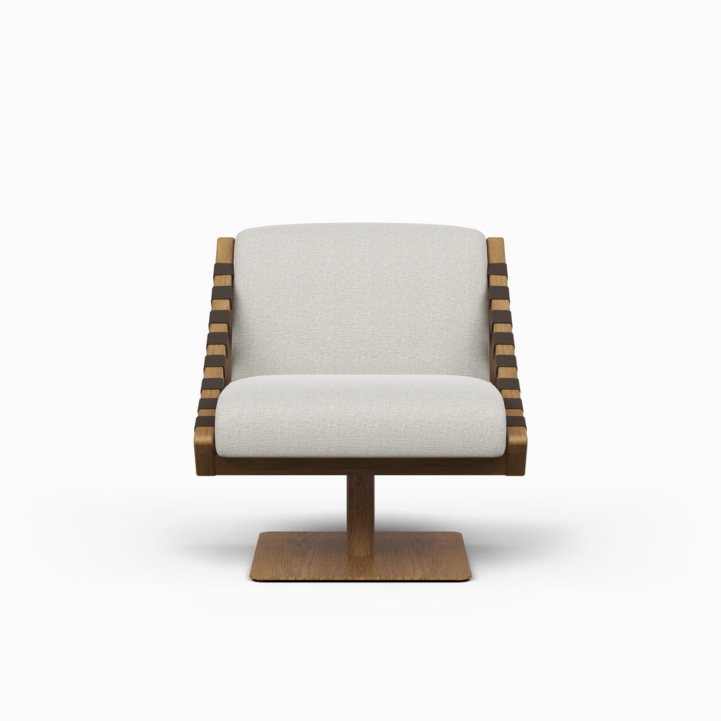 Modern Brazilian - Girona - Swivel Chair - Nozes Frame - Harvest Natural Seat - Dark Brown Leather Straps