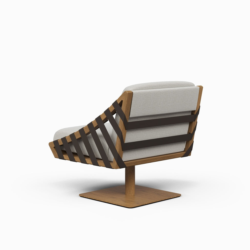 Modern Brazilian - Girona - Swivel Chair - Nozes Frame - Harvest Natural Seat - Dark Brown Leather Straps