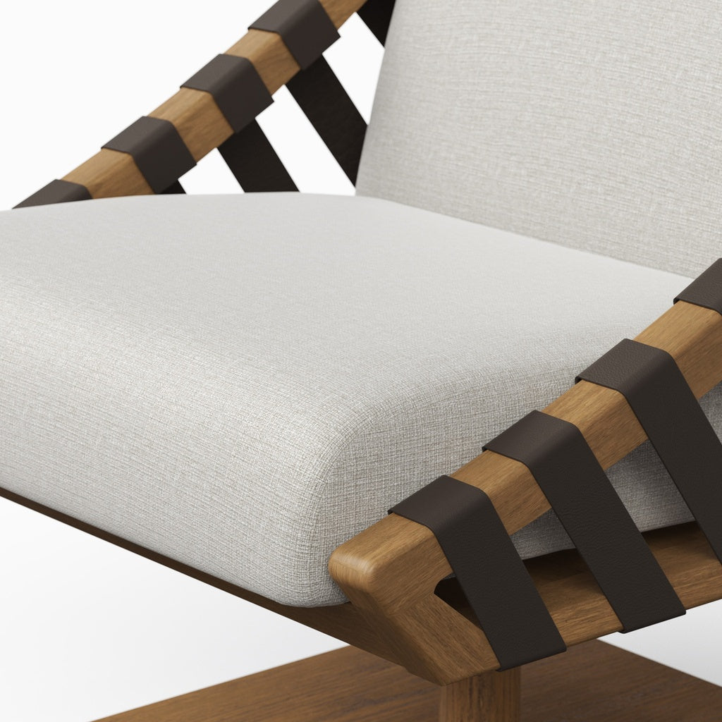 Modern Brazilian - Girona - Swivel Chair - Nozes Frame - Harvest Natural Seat - Dark Brown Leather Straps