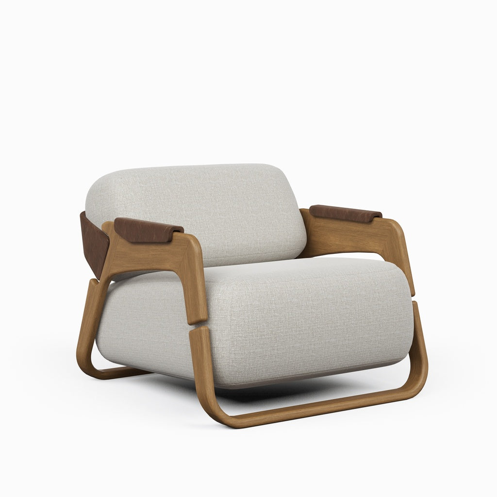 Modern Brazilian - Hermes Accent Chair - Harvest Natural Upholstery - Nozes, Brown Frame