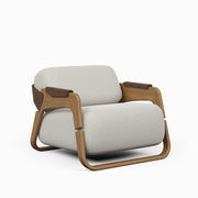 Modern Brazilian - Hermes Accent Chair - Harvest Natural Upholstery - Nozes, Brown Frame