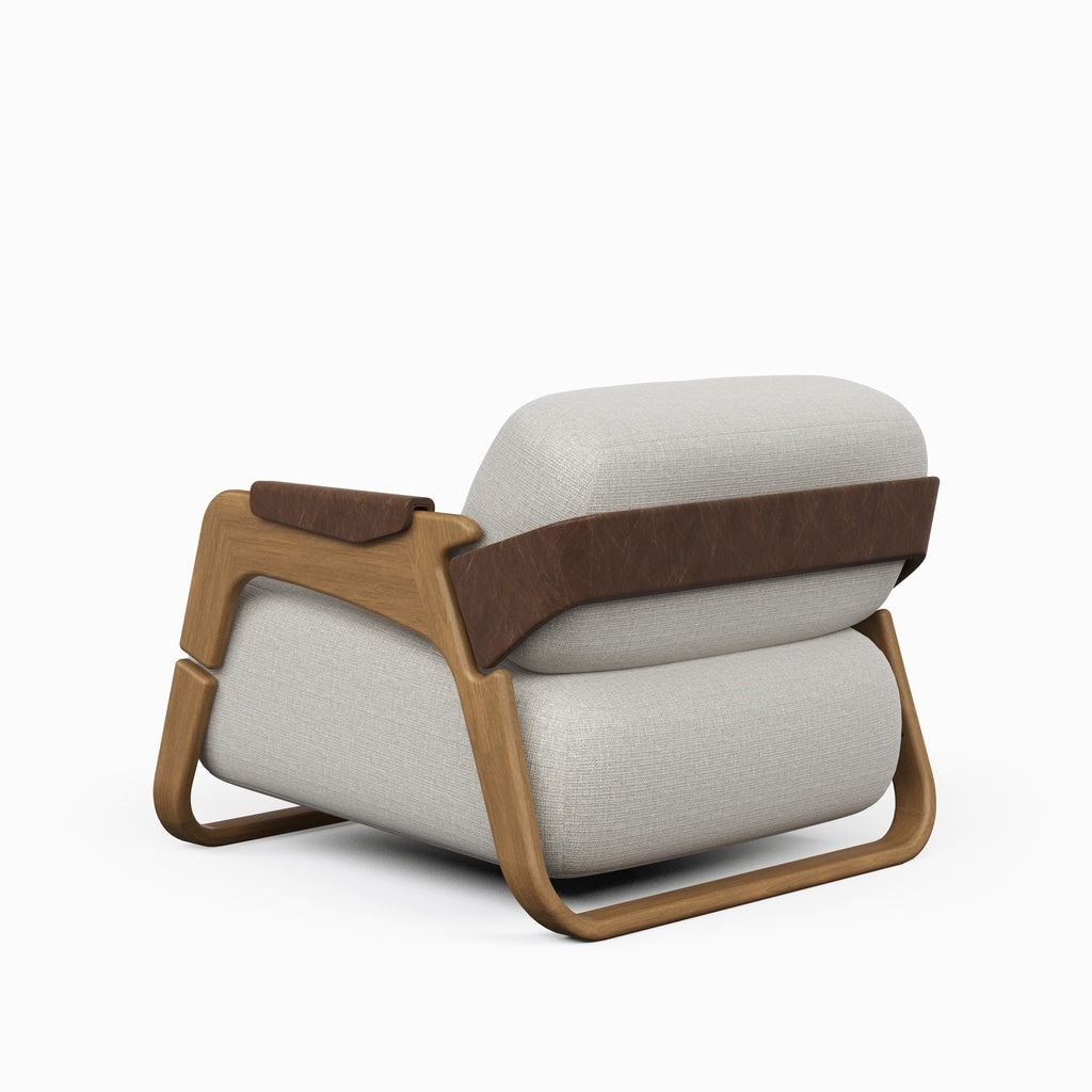 Modern Brazilian - Hermes Accent Chair - Harvest Natural Upholstery - Nozes, Brown Frame