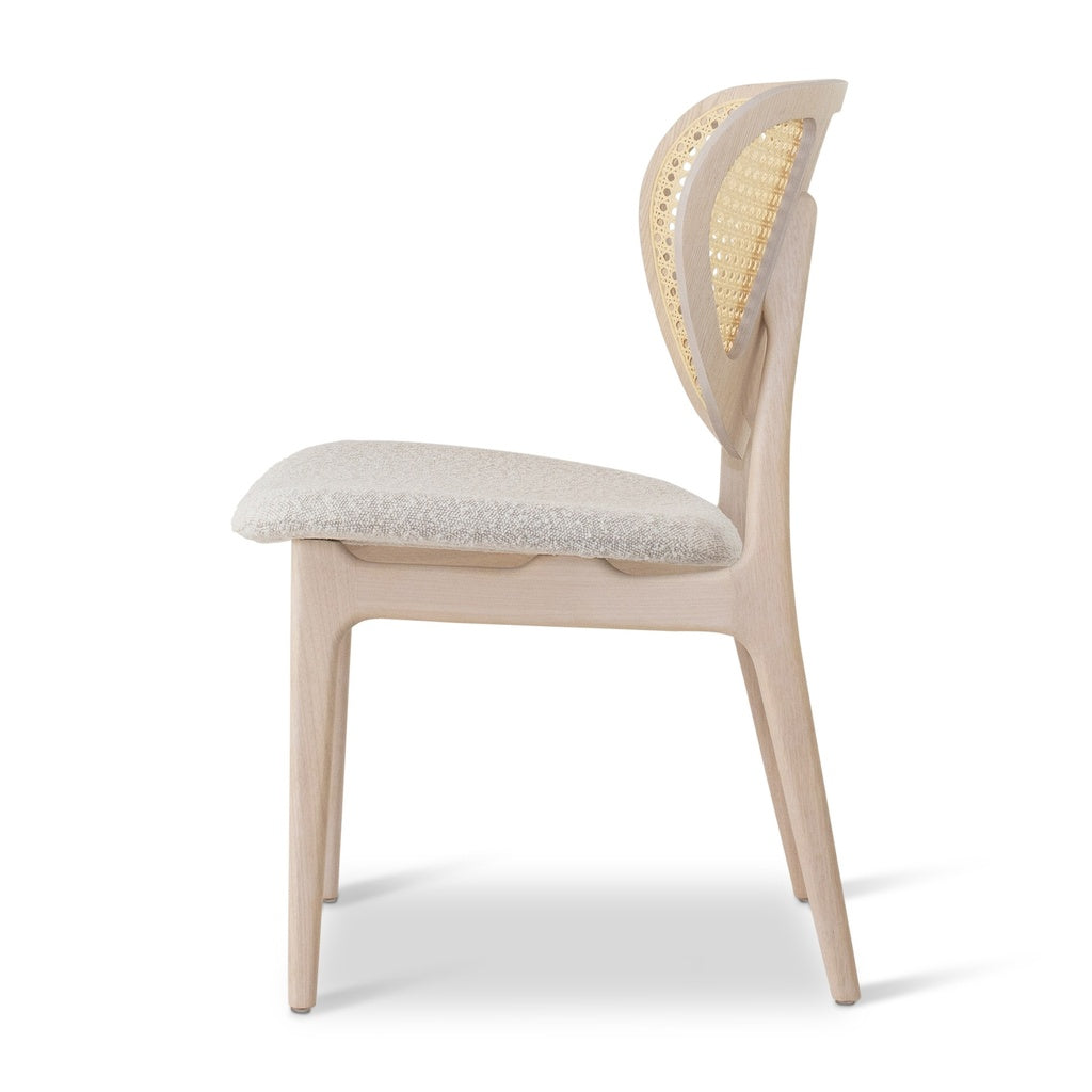 Modern Brazilian - Joelma - Cane Side Chair - Bouclé Crafted Glaze Seat - Nevoa Frame - Natural Cane Webbing