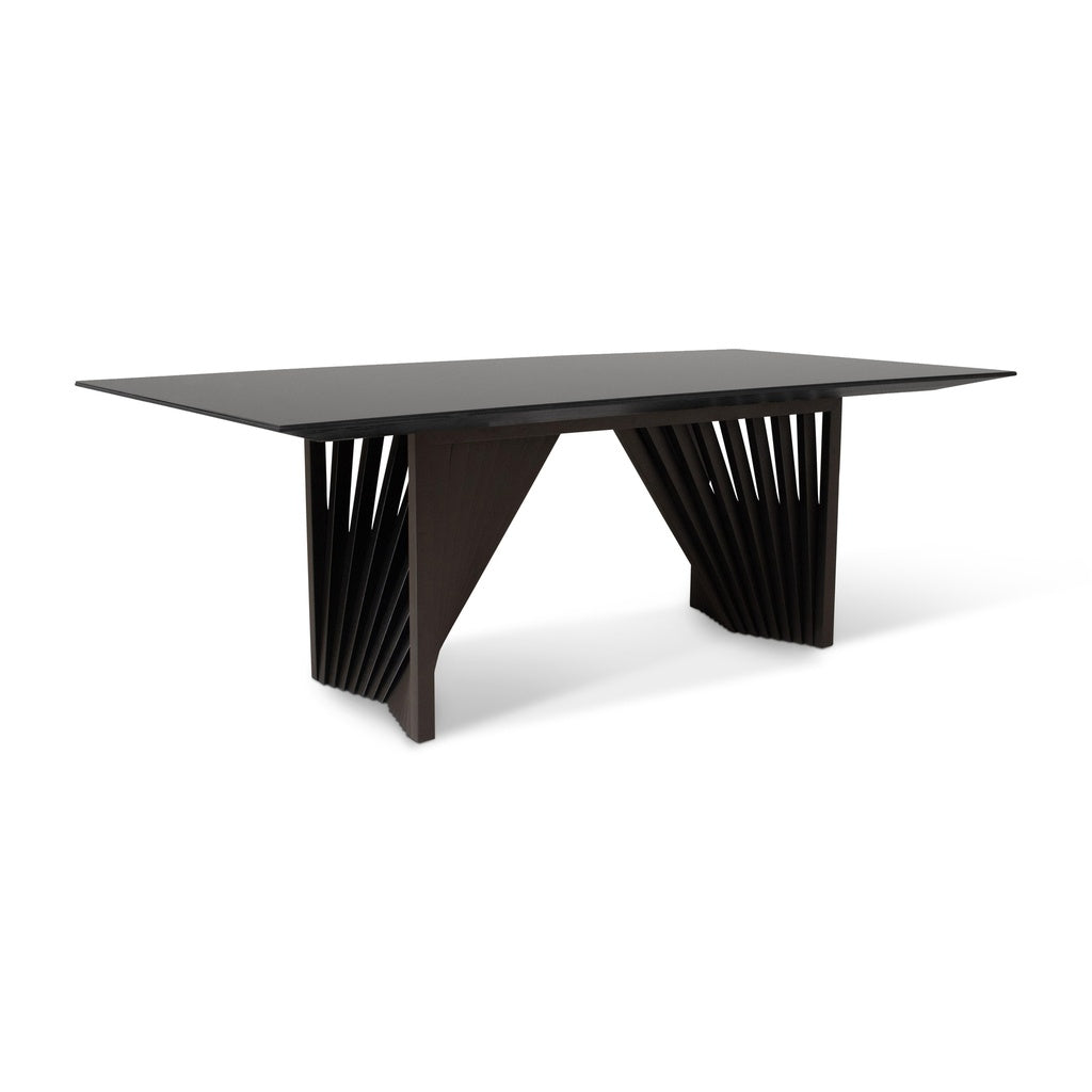 Modern Brazilian - Laguna - Glass Top Dining Table - Ebano Base - Black Top