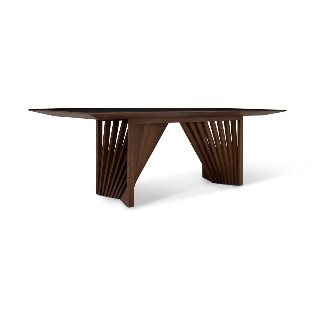 Modern Brazilian - Laguna - Glass Top Dining Table - Nogal Base - Black Top