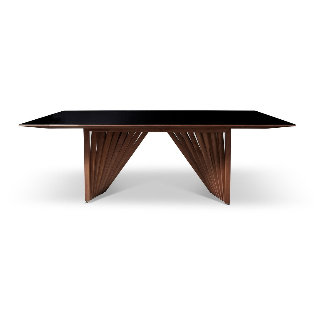 Modern Brazilian - Laguna - Glass Top Dining Table - Nogal Base - Black Top