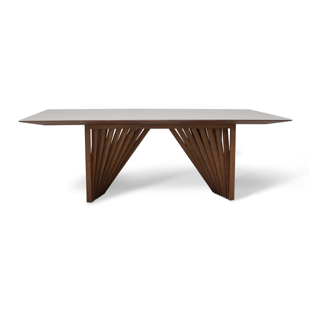 Modern Brazilian - Laguna - Glass Top Dining Table - Nogal Base - Off White Top