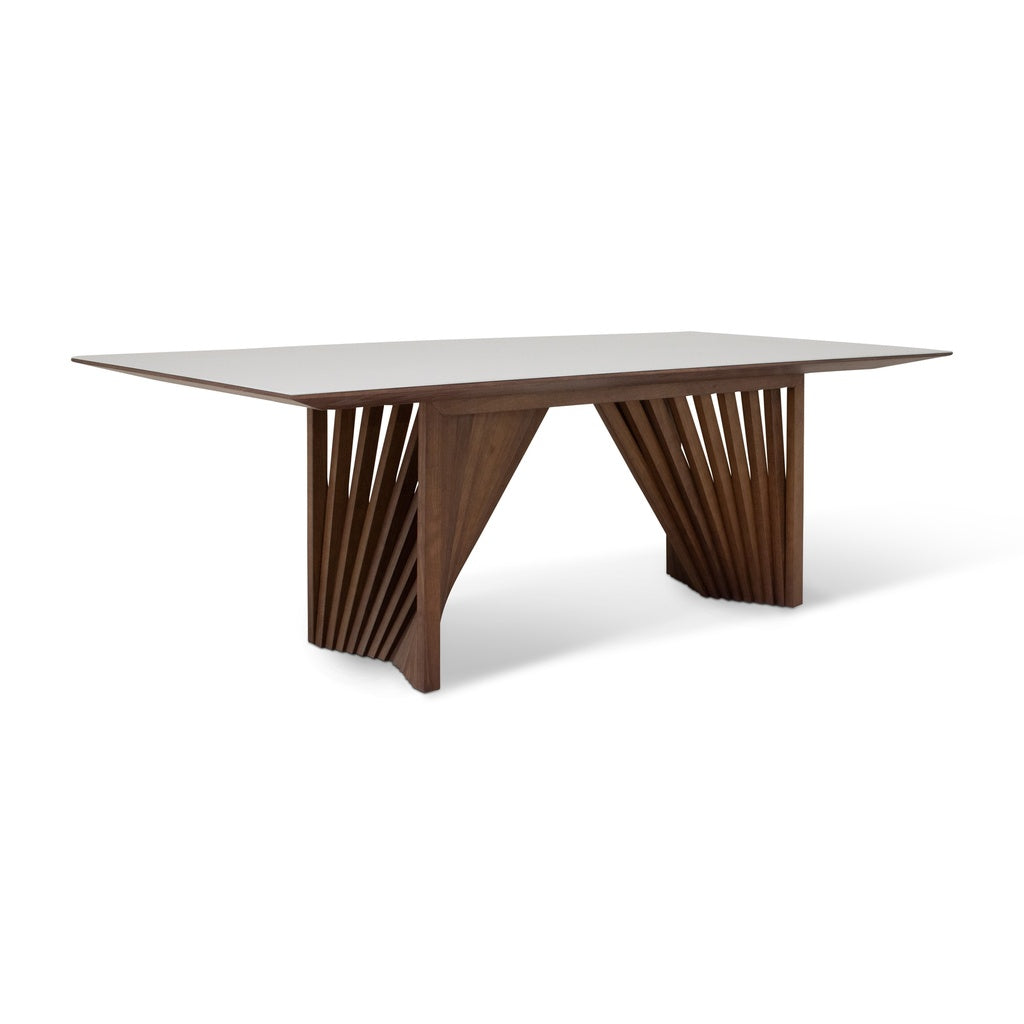 Modern Brazilian - Laguna - Glass Top Dining Table - Nogal Base - Off White Top