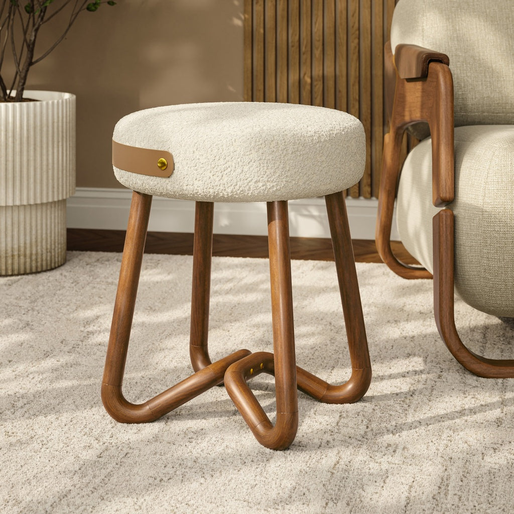 Modern Brazilian - Loop - Upholstered Stool - Noodles Natural Seat - Nozes Frame