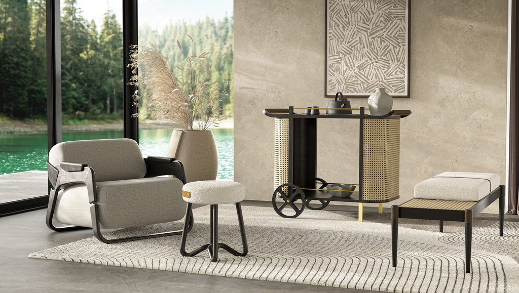 Modern Brazilian - Loop - Upholstered Stool - Noodles Opulent Seat - Black Frame