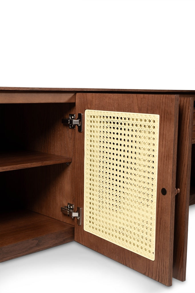 Modern Brazilian - Missione - Cane Buffet - Nogal Frame - Natural Cane Webbing