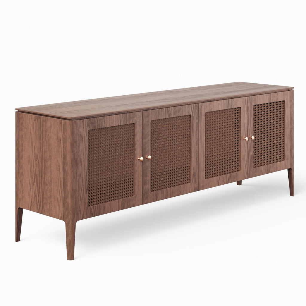 Modern Brazilian - Missione - Cane Buffet - Nogal Frame - Nogal Cane Webbing