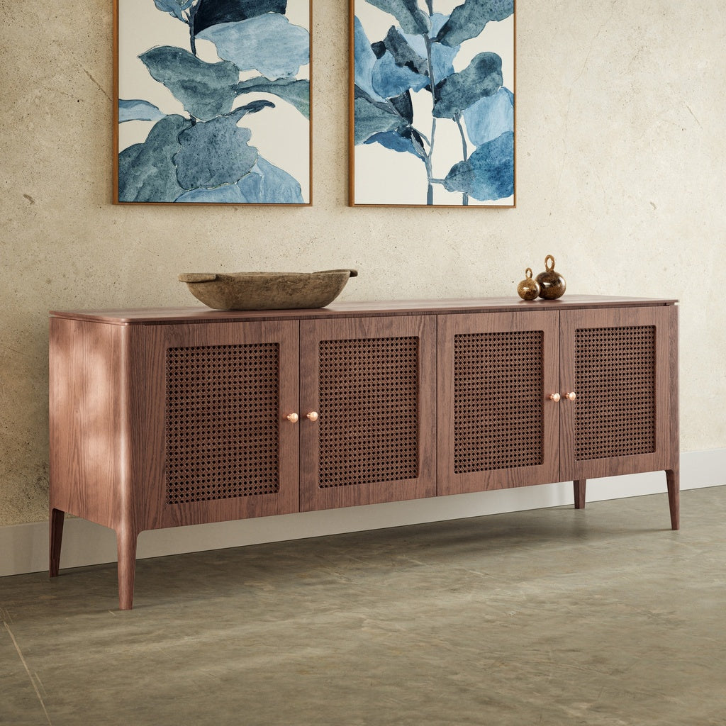 Modern Brazilian - Missione - Cane Buffet - Nogal Frame - Nogal Cane Webbing