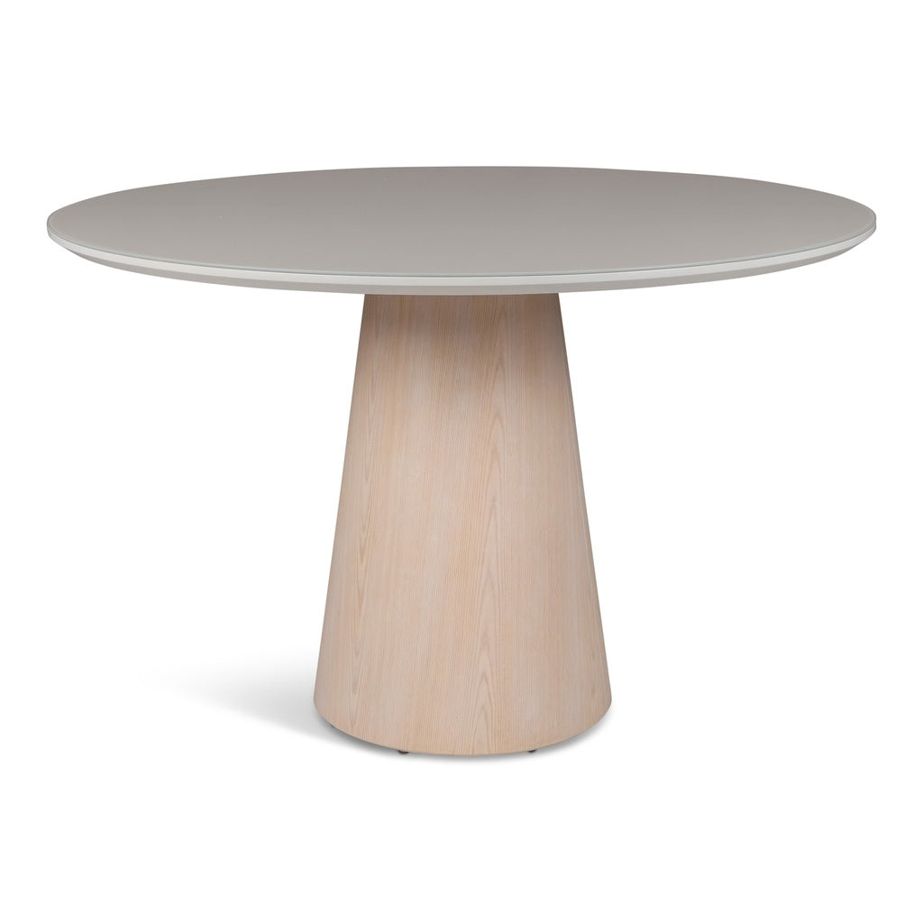 Modern Brazilian - Mona - Glass Top Round Dining Table - Off White Top - Nevoa Base