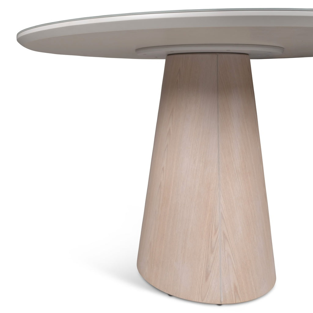 Modern Brazilian - Mona - Glass Top Round Dining Table - Off White Top - Nevoa Base