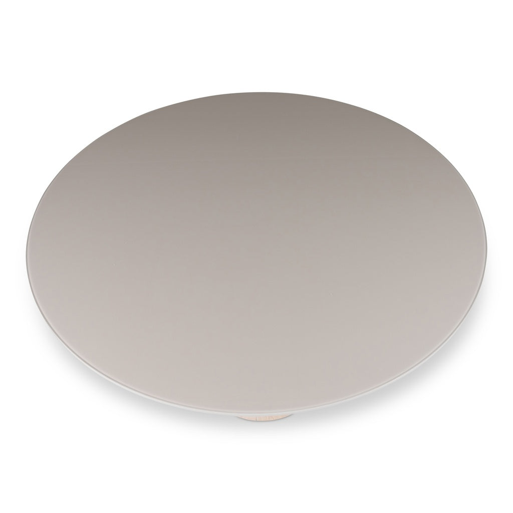 Modern Brazilian - Mona - Glass Top Round Dining Table - Off White Top - Nevoa Base