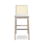 Modern Brazilian - Nardia - Cane Bar Stool - Bouclé Crafted Glaze Seat - Nevoa Frame - Natural Cane Webbing