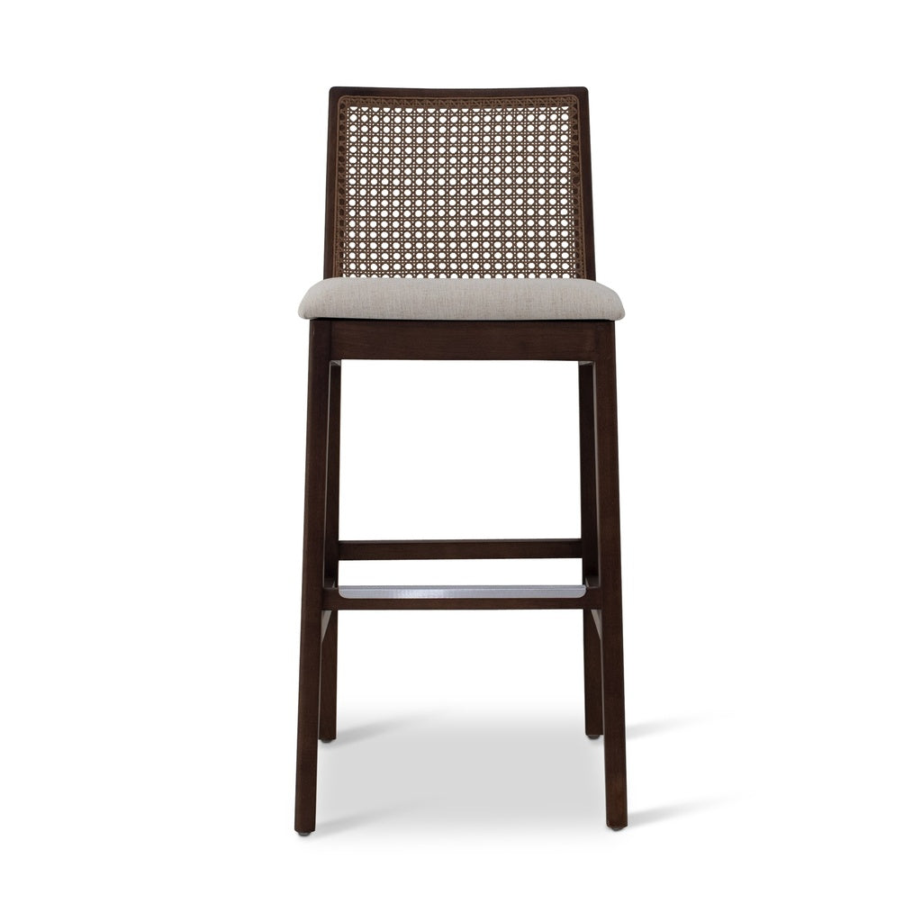 Modern Brazilian - Nardia - Cane Bar Stool - Medley Ivory Seat - Nogal Frame - Nogal Cane Webbing