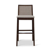 Modern Brazilian - Nardia - Cane Bar Stool - Medley Ivory Seat - Nogal Frame - Nogal Cane Webbing