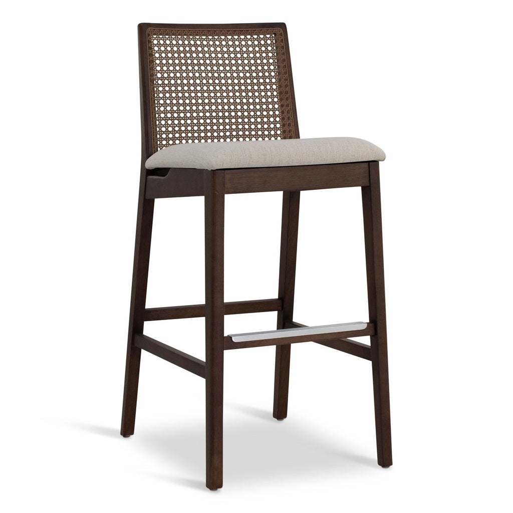 Modern Brazilian - Nardia - Cane Bar Stool - Medley Ivory Seat - Nogal Frame - Nogal Cane Webbing