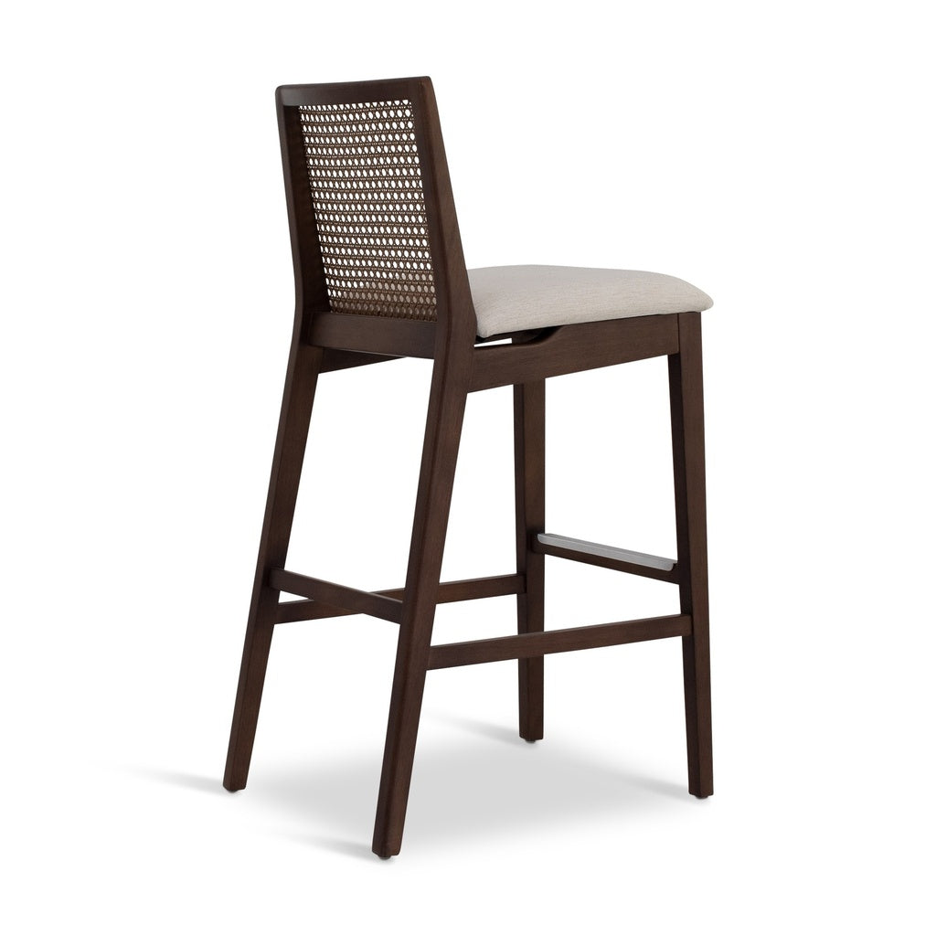 Modern Brazilian - Nardia - Cane Bar Stool - Medley Ivory Seat - Nogal Frame - Nogal Cane Webbing
