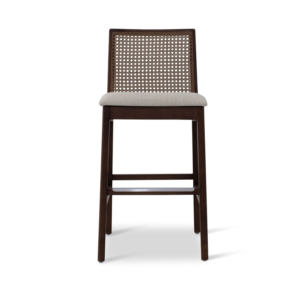 Modern Brazilian - Nardia - Cane Counter Stool - Medley Ivory Seat - Nogal Frame - Nogal Cane Webbing