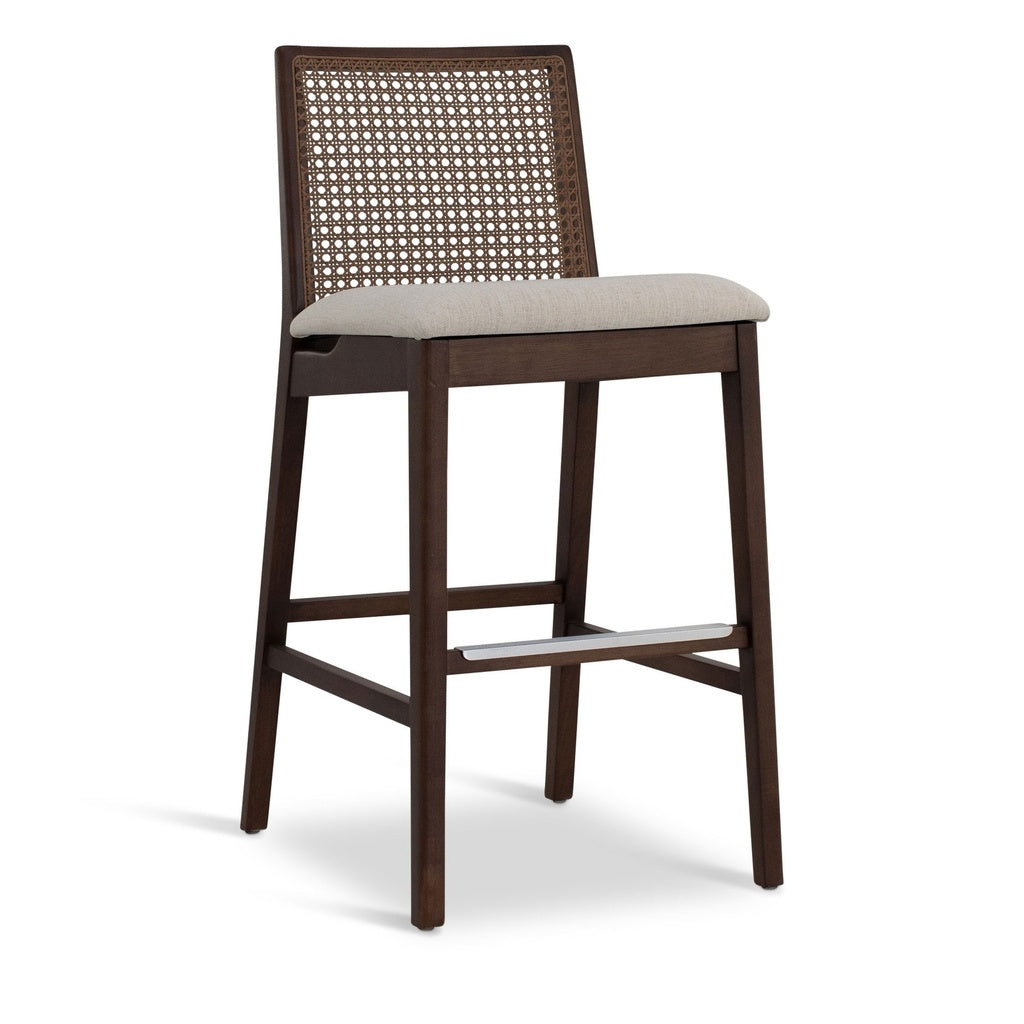 Modern Brazilian - Nardia - Cane Counter Stool - Medley Ivory Seat - Nogal Frame - Nogal Cane Webbing